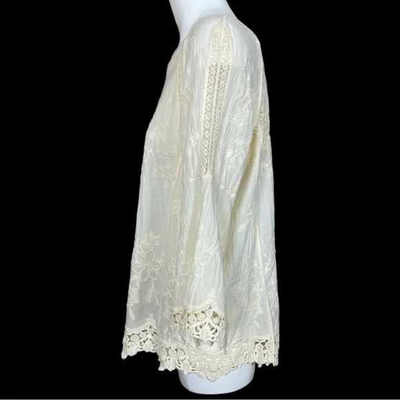 Soft Surroundings Romantic Lace Ivory Floral Embroidered Blouse Medium - Picture 7 of 13